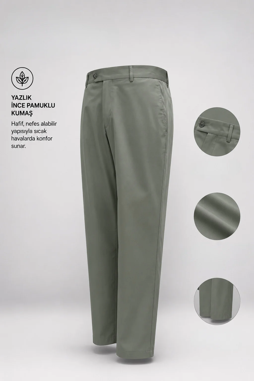Standart Fit Pamuk Karışımlı Yan Cep Haki Voyage Pantolon