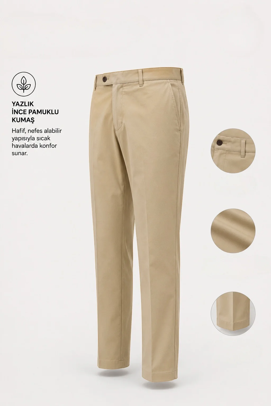 Standart Fit Pamuk Karışımlı Yan Cep Taba Voyage Pantolon