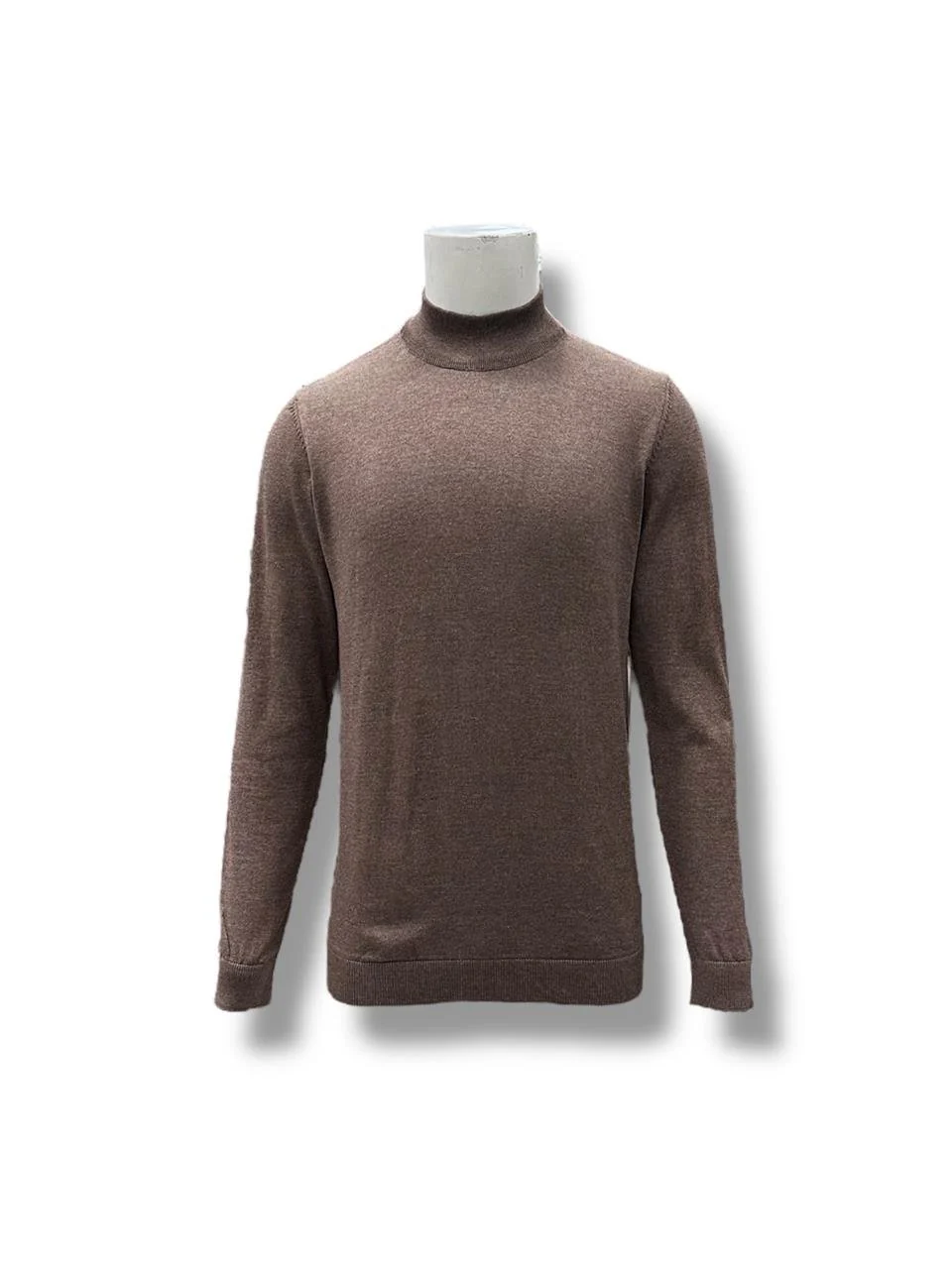Slim Fit Pamuk Akrilik Yarım Boğazlı Kahverengi Triko